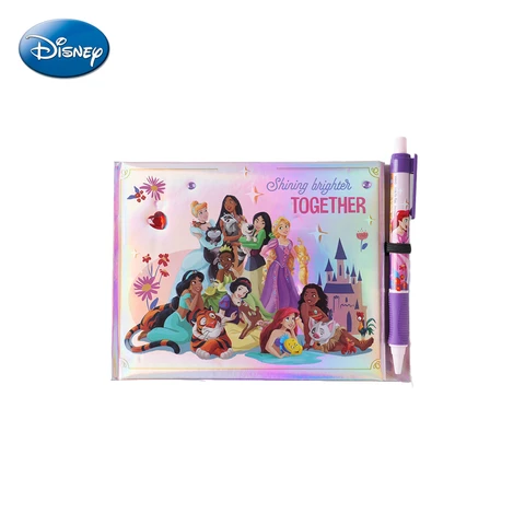 2pcs Disney Officially Licensed Disney Princess Deluxe Signature Autograph Book & Pen Set 100 Pages Sparkling Autograph Collector for Parties Magical Xmas Halloween  Stationery Gift Shining Brighter Together