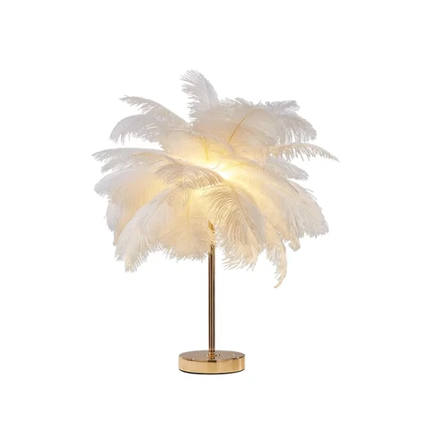 Weiße Feder dimmbare goldene Tischlampe tragbare Schreibtischlampe