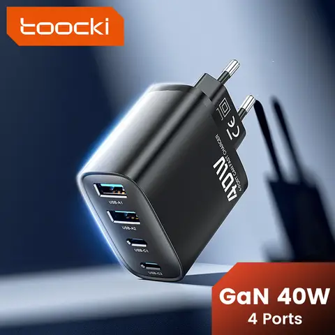 Toocki Bloc chargeur mural USB-C rapide, 40 W, 4 ports USB-C, adaptateur PD + chargeur USB multiport QC 3.0, pour iPhone 17/16/15/14/13/12 Pro Max, iPad, Galaxy S25