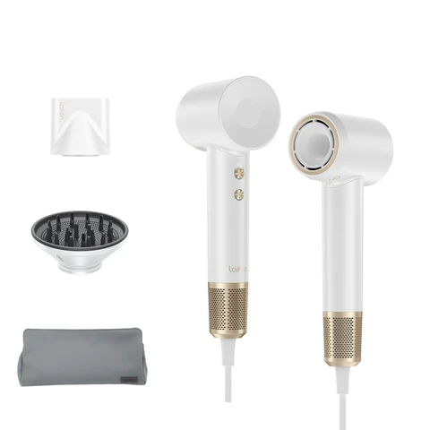 Laifen Premium High-Speed Hair Dryer , Professional Ionic Portable Blow Dryer with 110,000 RPM, Low Noise, 2 nozzles, Travel Bag, White