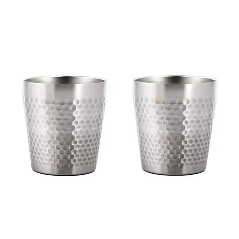 Maxcook 304er Edelstahl-Tassen 300 ml, gehämmertes Edelstahl-Design, 2er-Set, stapelbar, doppelwandig, kleine Tasse für Zuhause, Restaurant, Party, Camping, MCB4812