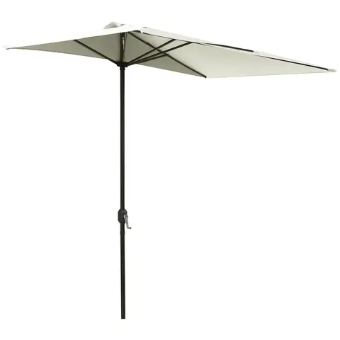 Outsunny Balcony Half Parasol Semi Round Umbrella Patio Crank Handle (2.3 m)- NO BASE INCLUDED Beige