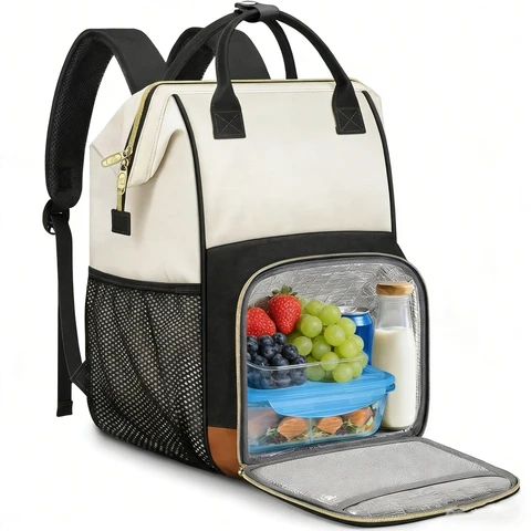 Insulated Lunch Backpack for Women， 15.6inch Work Laptop Backpack with USB Charging Port， Water-Resistant College Computer Backpacks Meal Prep Lunch Bag Gifts for Nurse Teacher Office Picnic