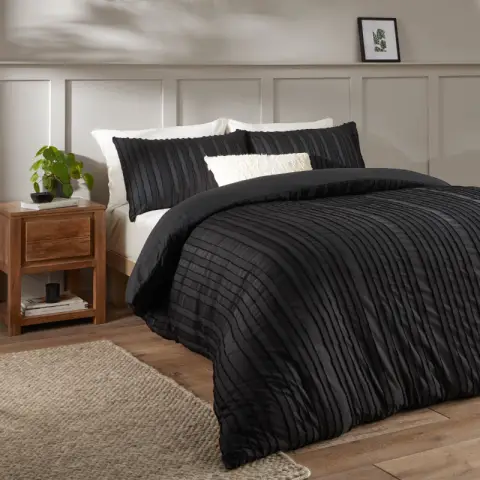 Duvet Day Duvet Cover Set Harrison Stripe Black Double