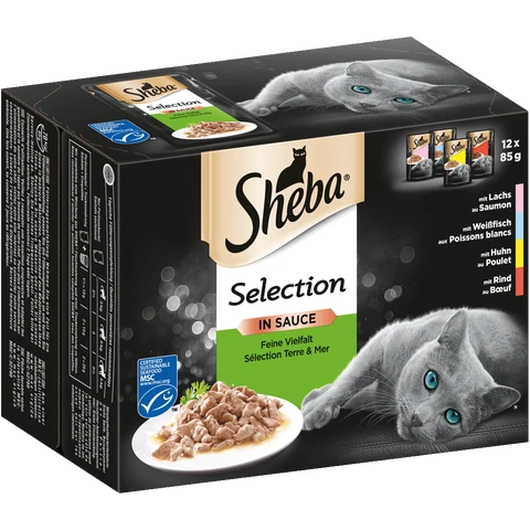 Sheba Katzenfutter Nassfutterselektion in Sauce, feine Sorten, 12 Portionsbeutel (12 x 85 g)