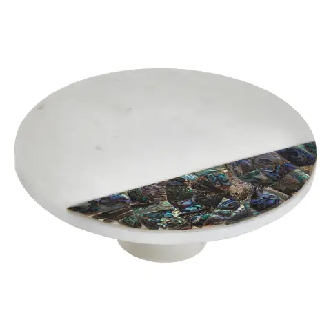 Imogen White Marble and Paua Shell Round Cake Stand