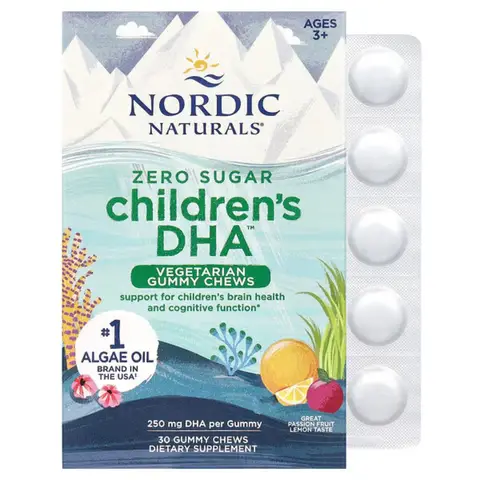 Nordic Naturals Children's DHA Vegetarian Gummies Chews, 250mg Passion Fruit Lemon - 30 Gummies
