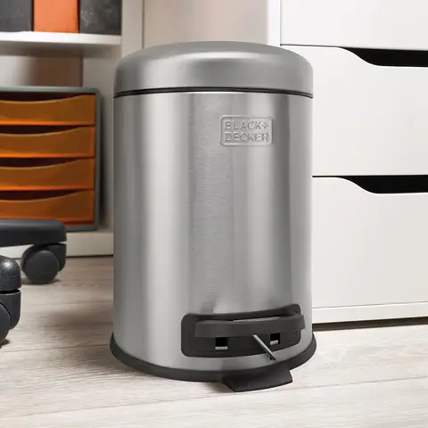 Black+Decker 5 L Dome Lid Pedal Bin - Stainless Steel