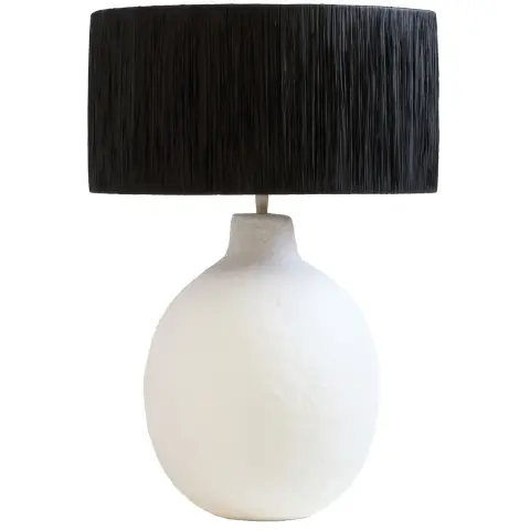 Carta 61cm White Papier Mache Table Lamp With Black Raffia Shade