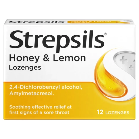 Strepsils Honey & Lemon Lozenges x12 for Sore Throat 