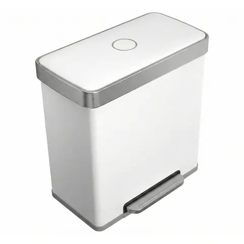 SONGMICSHOME  Dual Compartment Pedal Rubbish Bin, 2 x 30L Stainless Steel Recycling Kitchen Bin, Soft Close Lid, with Inner Buckets, White