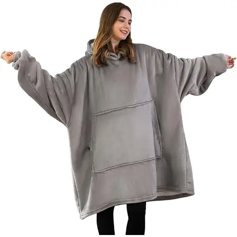 Good Nite Blanket with Sleeves Hoodie Blanket with Sleeves Women’s Oversized Hoodie with Pockets Sherpa Snuggle Blanket Gray