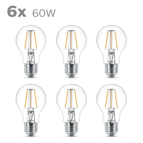 Philips Light Bulb LED Globe Filament Screw E27 Warm White 60W Non-Dimmable 6pcs