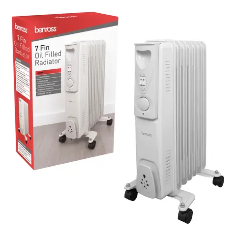 Benross 42690 7‑Fin Oil Filled Radiator – White, 1500 W