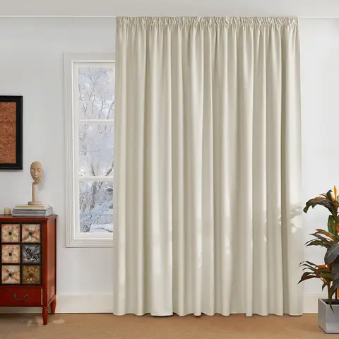 PONY DANCE Blackout Curtain with Pencil Pleat, 1 Panel W300 x L245 cm(W118 x L96 inch), Light Beige
