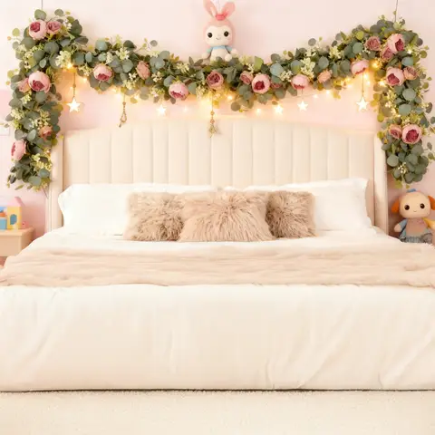 Wei's Moment  2Pcs 6.56FT Artificial Eucalyptus Flower Garland with Fake Rose Flower Vine Seeded Eucalyptus Leaves Greenery Garland for Wedding Table Backdrop Party Centerpiece Room Decor (Vintage Pink)