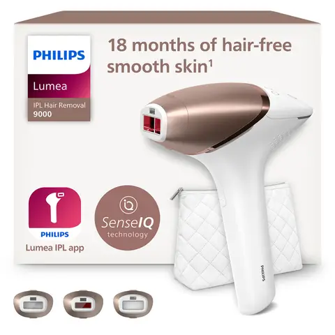 Philips Lumea IPL ontharingsapparaat 9000-serie - ontharingsapparaat met SenseIQ-technologie, 3 opzetstukken voor lichaam, gezicht en precisie, snoerloos gebruik BRI955/01