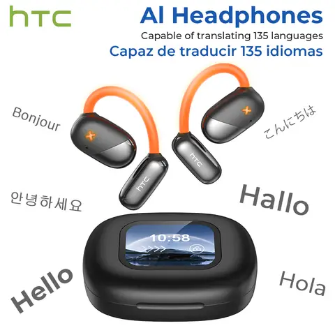 HTC NE33 OWS KI‑Sprachübersetzung Ohrhörer, kabellose Bluetooth 6.0 Ohrhörer, leuchtende Gaming‑Kopfhörer, HIFI‑Soundqualität, Full‑Color‑Display, Touchscreen, integriertes Mikrofon, kompatibel mit Handy und iPhone