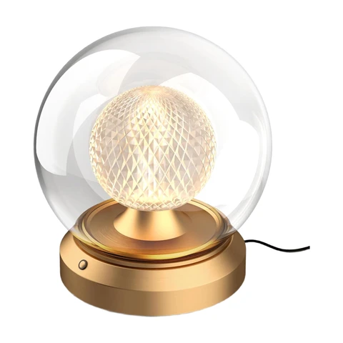 Tubicen Goldene kleine Nachttischlampe mit Stecker, Dual-Glas-Kugel-Schirm, Art-Deko-Tischlampe, Speicherfunktion, moderne LED, 4-stufig dimmbare Touch-Schreibtischlampe für Nachttische, Bücherregale, Schlafzimmer, Zuhause, 16,3 cm