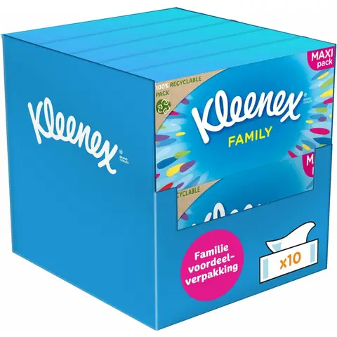 KLEENEX Family Fabrics - 1280 Handkerchiefs - 10 x 128 Pieces - Gift Box, Blue 128 Pieces