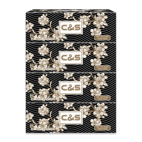 C&S Mouchoirs visage en boîte (Boîte noire), 3 plis, 424 feuilles (4 boîtes*106 feuilles)