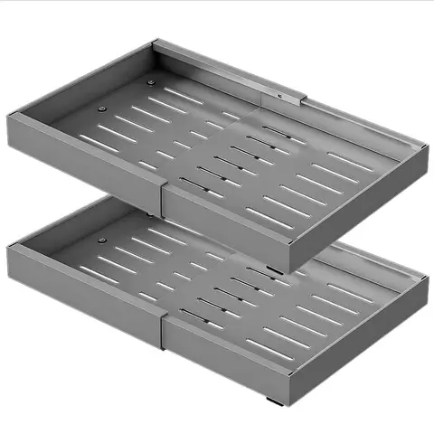 VIVREAL Drill-Free Steel Retractable Pull-Out Racks - Heavy-Duty Small Size Grey (2 Units) S32G*2