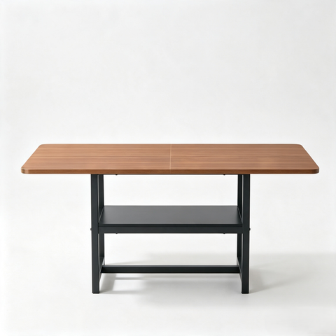 Table à manger rectangulaire style industriel couleur noyer 160×90×76 cm étagère de rangement multifonctionnelle + pieds en métal noir table pour 4-6 personnes