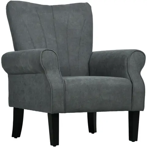 HOMCOM Armchair, Linen Wingback Accent Chair with Rolled Arms and Rubberwood Legs, Fireside Occasional Chair Grey&Polyester