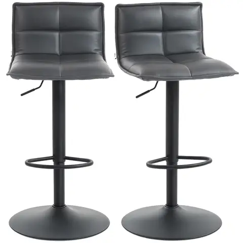 HOMCOM Bar Stools Set of 2, Modern Swivel PU Leather Barstools, Height Adjustable Breakfast Bar Chairs Dark Grey
