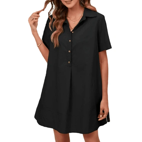 Button Front Shirt Dress - Women's Casual Dresses