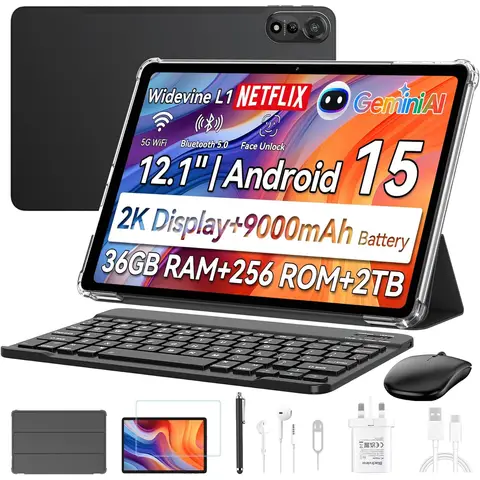 Blackview Mega2, 12-inch, 2K Display, FHD Tablet, 2025, 24(8+16) GB+256GB 2TB Expandable, Dual 4G, 5G WiFi, 9000mAh, Android 15, Widevine L1