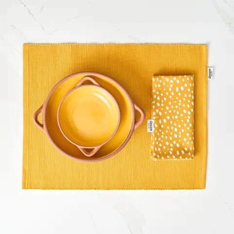 Dexam Placemat & Napkin Set Sintra Spotted 100% Cotton Ochre