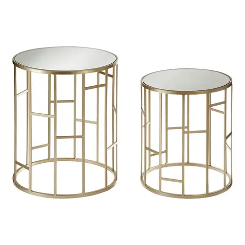 Interiors by Premier Side Tables Avantis Round Gold Finish/Mirror Top 2pcs