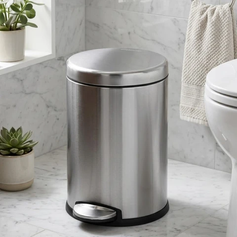 Simplehuman 4.5L Round Bathroom Pedal Bin, Brushed Stainless Steel