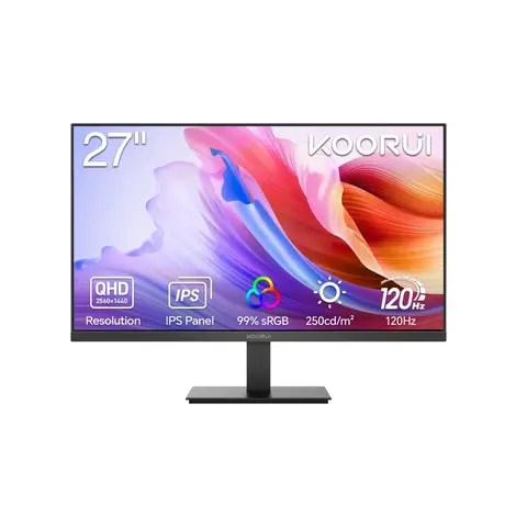 KOORUI E2721F 27 Zoll Monitor, QHD 2560 x 1440 120Hz PC Monitor, IPS 1MS Adaptive Sync HDMI 2.0 DP 1.4, Eye Care Bildschirm, -5° bis 15° neigbar, VESA 100 x 100mm