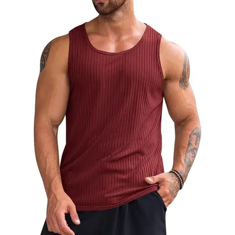 Men's Ribbed Tank Tops 1 Pack Knit Sleeveless Workout T Shirt Muscle Gym Fitness Tee (Burgundy, L)