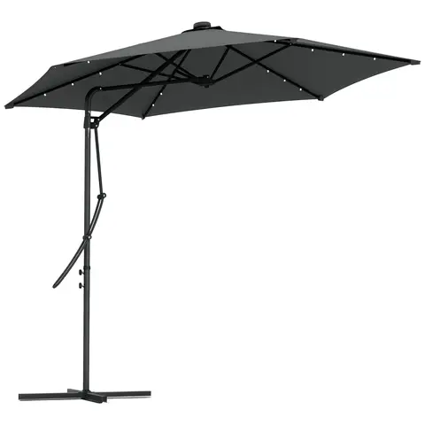 Outsunny 3(m) Cantilever Parasol with Solar LED and Easy Lever, Garden Parasol Umbrella with Cross Base and Waterproof Cover,