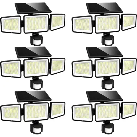 UME Solar Outdoor Lights 302 LED 3000LM, IP65 Waterproof Motion Sensor Outdoor Lights, 3 Heads Solar Security Flood Lights 270 Wide Lighting Angle with 3 Modes for Garden Patio Yard - 6 Pack