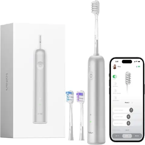 Laifen Wave Electric Toothbrush, Oscillation & Vibration Sonic Electric Toothbrush for Adults with 3 Brush Heads, IPX7 Waterproof Magnetic Rechargeable Travel Powered Toothbrush (Silver Aluminium)