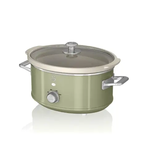 Swan 3.5L Retro Slow Cooker - Retro Green, 200W, with 3 Temperature Settings, Keep Warm Function, SF17021GN