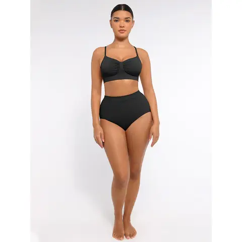 Feelingirl Best-Selling Everyday Seamless Comfortable Wireless Ruched bust Anti-Sag Bra Unlined Soft Bra for Women M Black, Couple Gift Perfect Gift