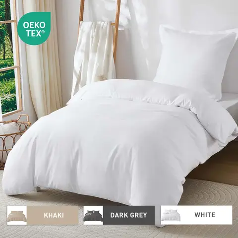 LEBONSOIR Parure de lit blanche avec housse de couette, 135 x 200 cm / 80 x 80 cm x 1, Respirante durable douce confortable, Avec fermeture éclair, 2 pièces, Comprend 1 housse de couette et 2 taies d’oreiller, Sans couette