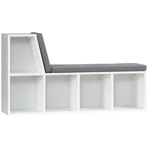 HOMCOM Bookcase Storage Shelf with Cushioned Reading Seat, Bookshelf Storage Cabinet White
