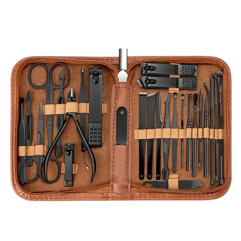 Nail Clippers Set, 26 Piece Manicure Set & Pedicure Kit, Stainless Steel Fingernail & Toenail Clipper Cutters, Professional Nail Care Tools with Luxurious Travel Case,Brown[Color Box]