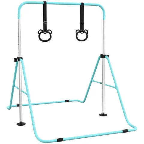 HOMCOM Kids Gymnastics Bar, Horizontal Training Kip Bar for Kids, Adjustable Height Folding Gymnastics Equipment Green