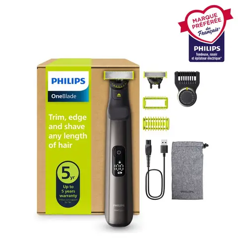 Philips OneBlade Pro 360 QP6552/30 Oneblade avec lame 360 de rechange, 3 sabots, utilisation humide & sèche, batterie rechargeable - Noir