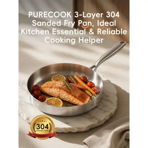 PURECOOK 304 Drievoudig Geglaasd RVS Wit-Goud Frituurpan Serie | 1-Stuks 20cm 304 Drievoudig Geglaasd RVS Wit-Goud Frituurpan (Zonder Deksel, Afgewerkte Rand)