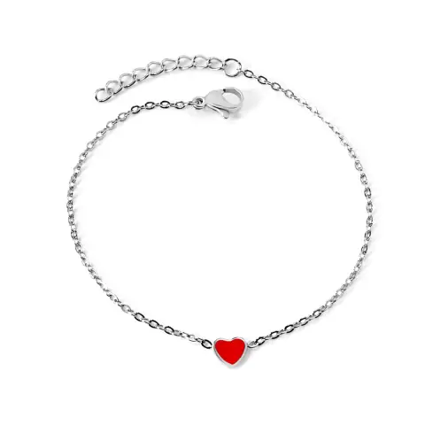 Red Loveheart Bracelet - Stainless Steel - 17cm long x 7mm Loveheart