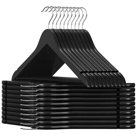 SONGMICS Wooden Hanger, 44.5x23x1.2cm, Black/Silver, Set of 20