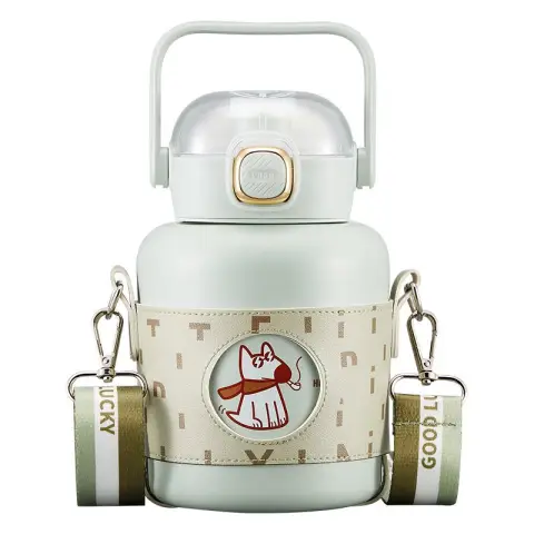 COOKER KING Tasse isotherme à double paroi en acier inoxydable 316 pour cuisinière, avec paille droite, pour étudiant en plein air, 1 000 ml, vert bourgeon